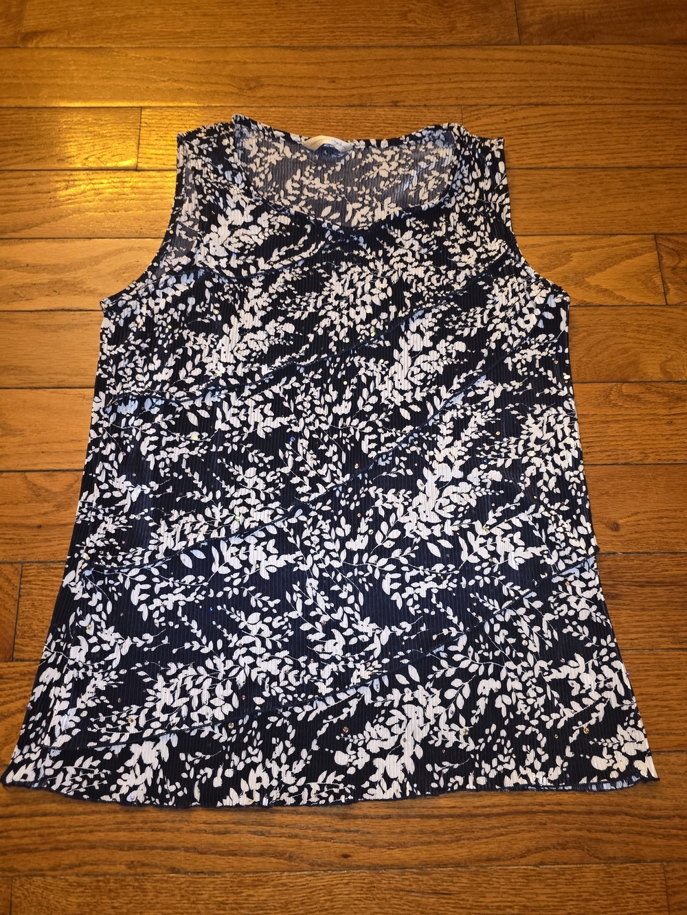 Christopher & Banks Navy and White Floral Sleeveless Tank